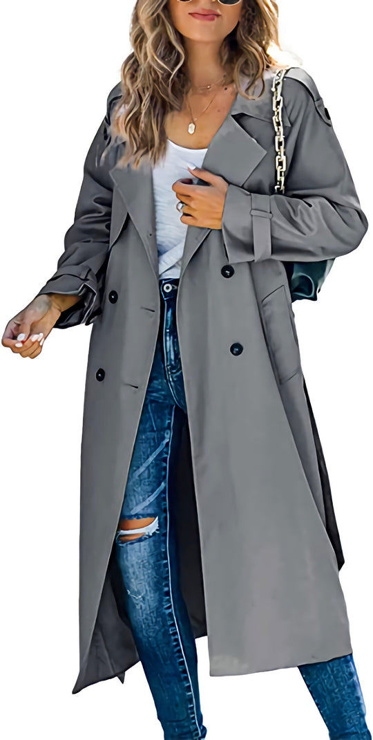 Damen legerer Trenchcoat mit Gürteldesign und stylischen Knöpfen R&B