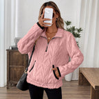 Damen Flauschiger Teddy-Pullover mit hohem Kragen und Eingrifftaschen R&B
