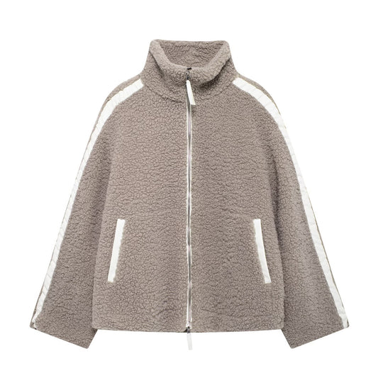 Damen Teddy-Fleecejacke mit hohem Kragen und seitlichen Reißverschlusstaschen R&B