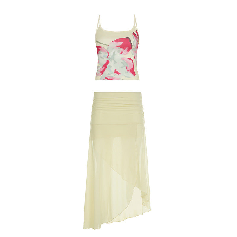 Damen asymmetrischer Chiffonrock mit elastischem Bund und Rüschendetails R&B