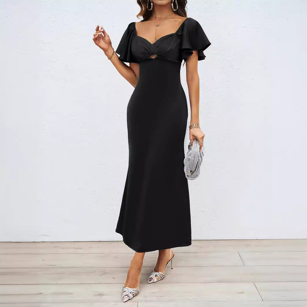 Damen Elegantes Off-Shoulder Maxikleid mit elastischem Rock und Rüschendetails R&B