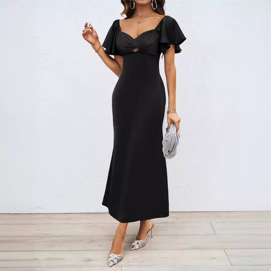 Damen Elegantes Off-Shoulder Maxikleid mit elastischem Rock und Rüschendetails R&B