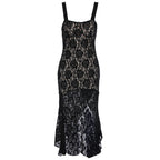 Damen Spitzenmaxikleid mit tiefem Schlitz und Detailverzierungen R&B