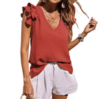 Damen Blusenshirt mit Rüschendetails und V-Ausschnitt R&B