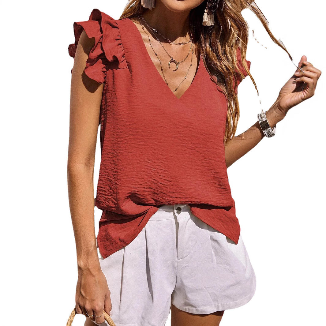 Damen Blusenshirt mit Rüschendetails und V-Ausschnitt R&B