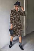 Damen Midi-Kleid mit modernem Leopardenmuster und elegantem Schlitz R&B