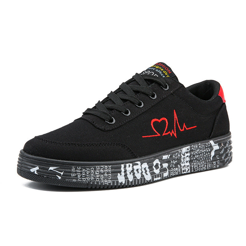 Damen nan Canvas-Sneaker mit dekorativer Print-Plateausohle und Herzlinien-Stickerei R&B