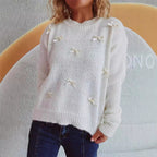 Damen Strickpullover mit verspielten Schleifenakzenten R&B