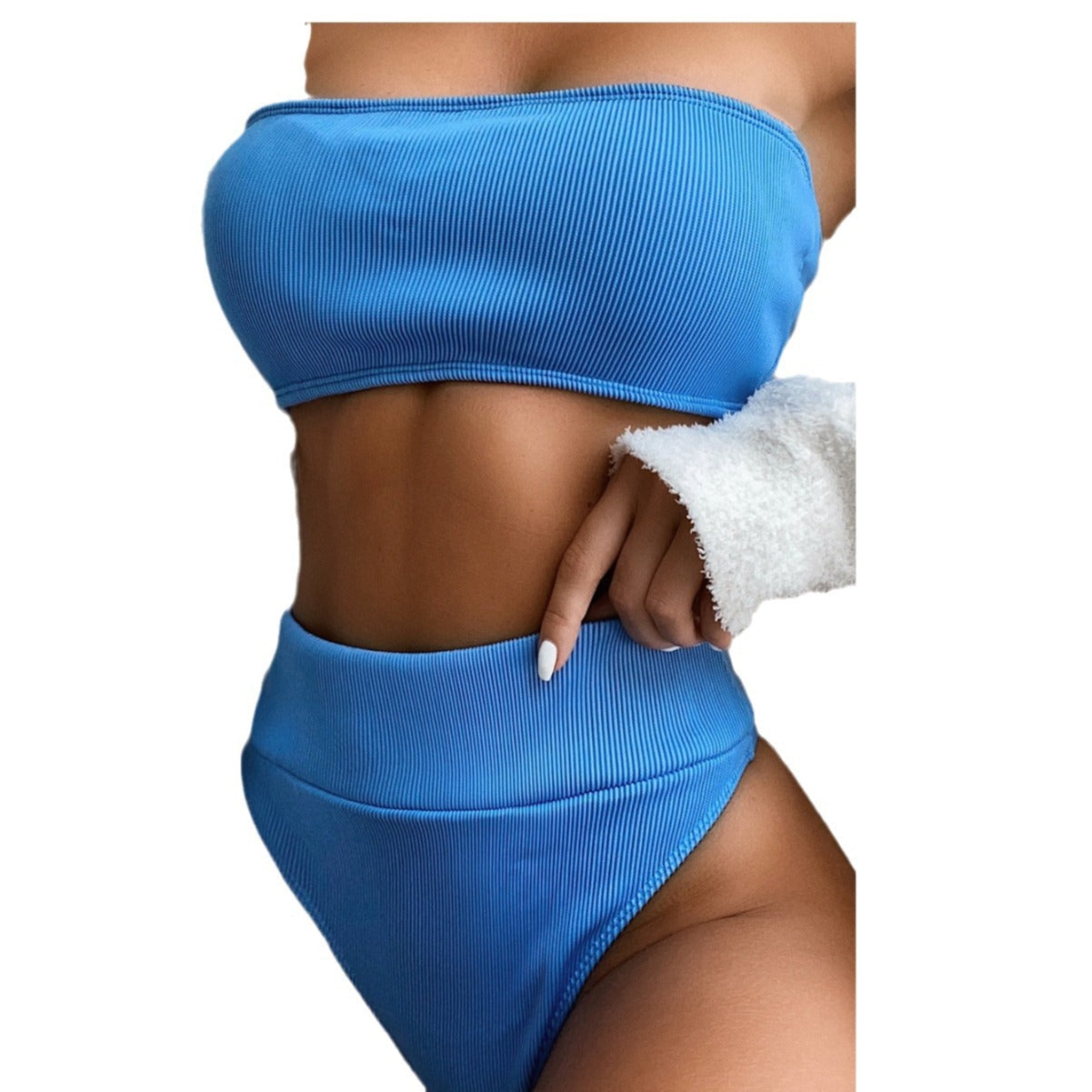 Damen Hochgeschnittener Bandeau-Bikini mit Rippstruktur