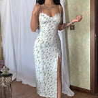 Damen BlumengR&Bürtetes Midi-Kleid mit elegantem Schlitz R&B