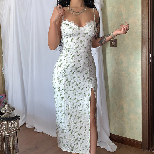 Damen Blumengebürtetes Midi-Kleid mit elegantem Schlitz R&B