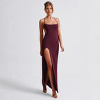 Damen Elegantes Maxikleid mit seitlichem Schlitz und dünnen Trägern EB