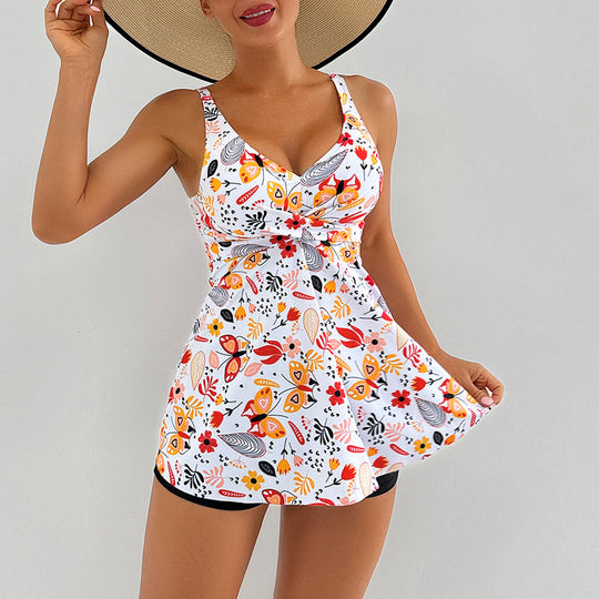 Damen Strandkleid mit floralem Wickeldesign und raffinierten Rüschendetails R&B