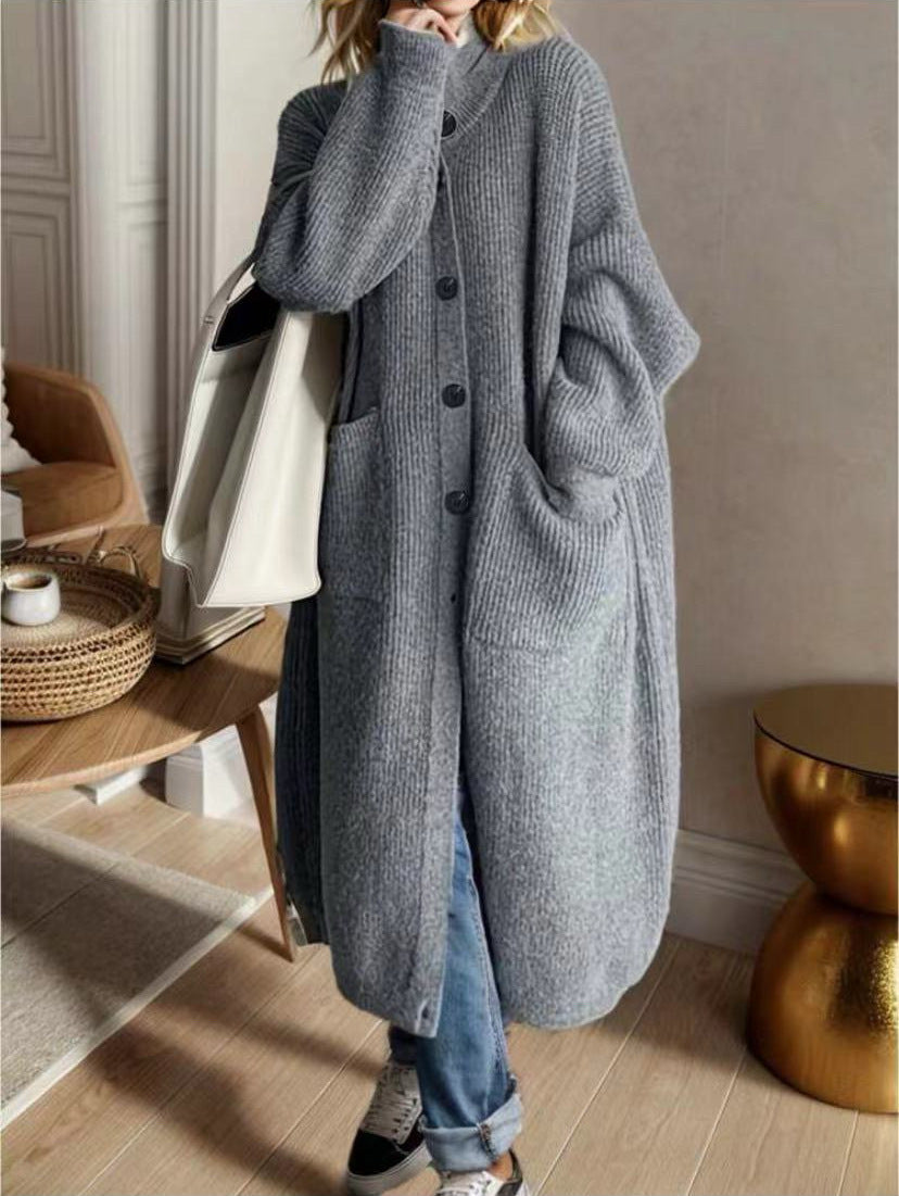 Damen Modische Strickjacke mit großzügigen Taschen und Knopfdetail
