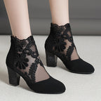 Damen Elegante Schnürstiefeletten mit floralem Spitzen-Design und blockiertem Absatz R&B