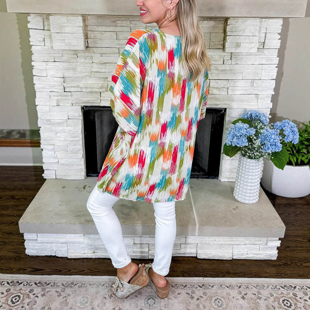 Damen Weite Tunika mit V-Ausschnitt und modernen Farbverläufen R&B