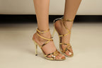 Damen Glamouröse High-Heel Sandalen mit verzierten Riemen und elegantem Glanz R&B