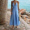 Damen Maxikleid mit tiefem V-Ausschnitt und schwingendem Rock R&B