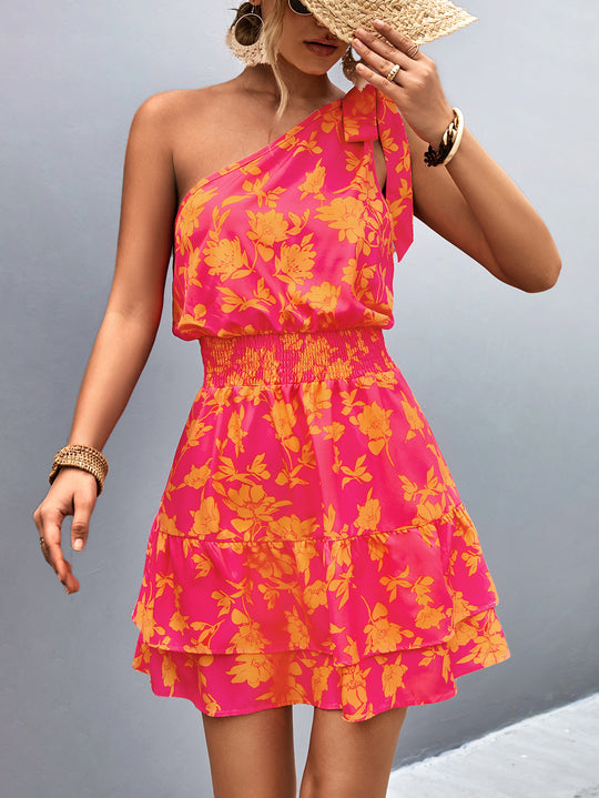 Damen Trägerloses Minikleid mit floralen Rüschen und elastischem Bund R&B