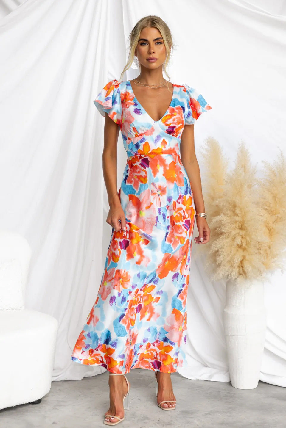 Damen Maxi-Kleid mit floralem Design und fließender Silhouette R&B