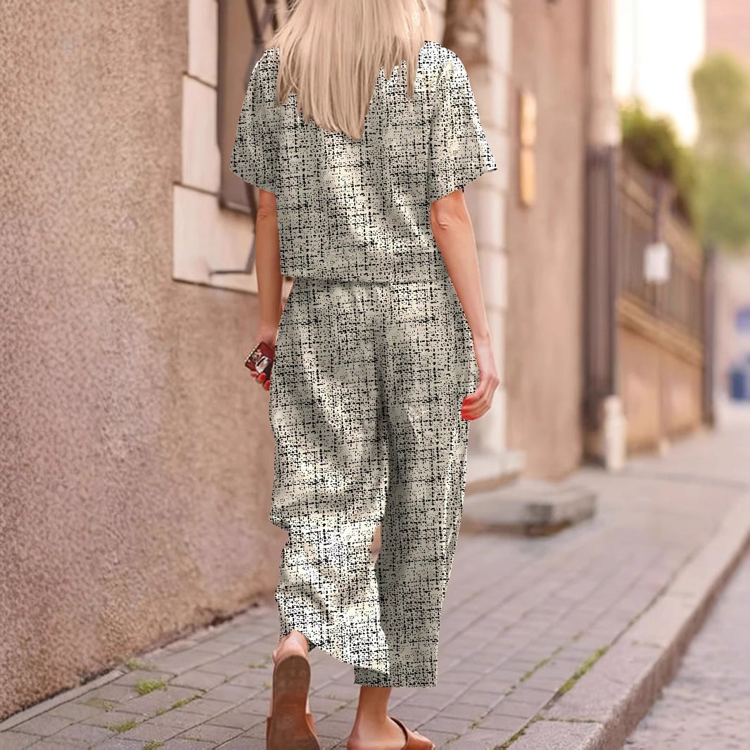 Damen entspannter Zweiteiler mit weitem Schnitt und modischem Grafikdesign R&B