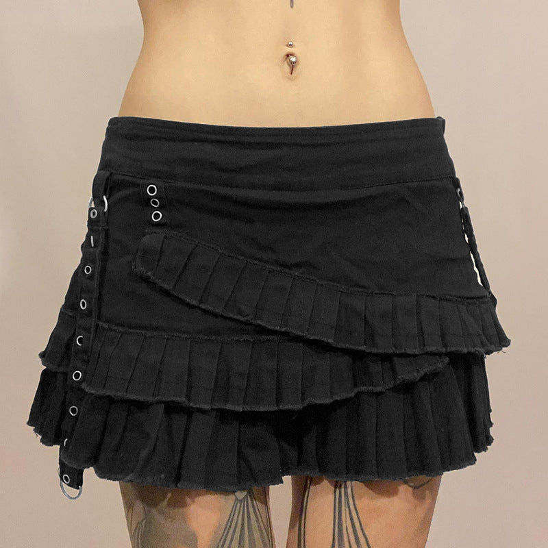 Damen Rüschenrock im lässigen schwarzen Design mit asymmetrischem Schnitt R&B