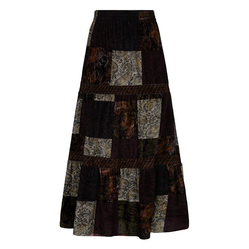Damen Maxirock mit floralen Patchwork-Mustern und voluminösem Saum R&B
