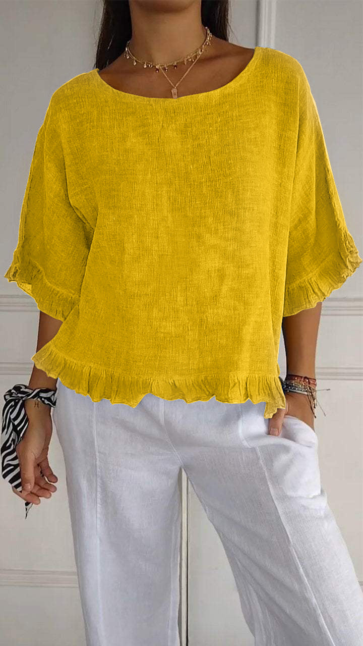 Damen lässige Bluse mit Rüschensaum R&B