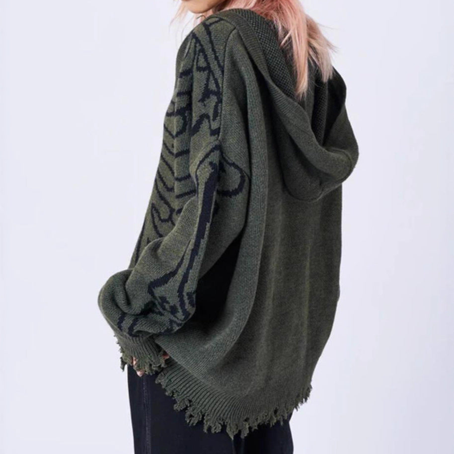 Damen Großer Kapuzenpulli mit auffälligem Grafikumhang und unkonventionellem Schnitt R&B