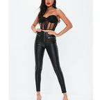 Damen Lederoptik Leggings mit Zipper