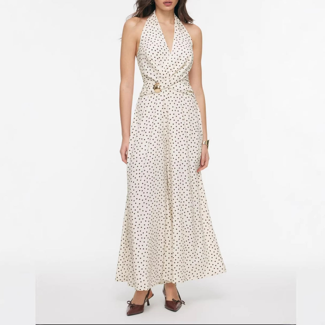 Damen eleganter Jumpsuit mit tiefem Ausschnitt und schwingendem Bein R&B