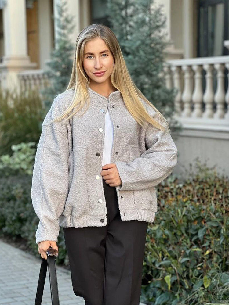Damen Oversized Fleecejacke mit Druckknöpfen und praktischen Taschen R&B