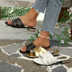 Damen Glitzernde Sandalen mit dekorativem Riemendesign und komfortablem Blockabsatz R&B