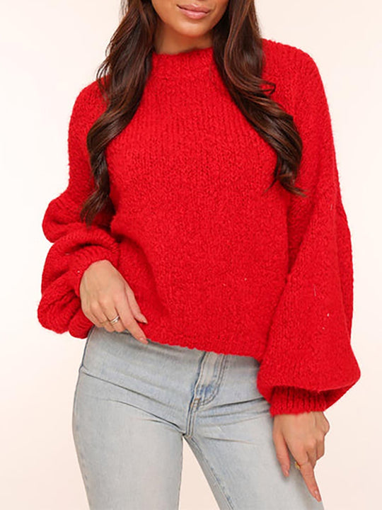 Damen lässiger Strickpullover mit voluminösen Ärmeln und modernem Design R&B