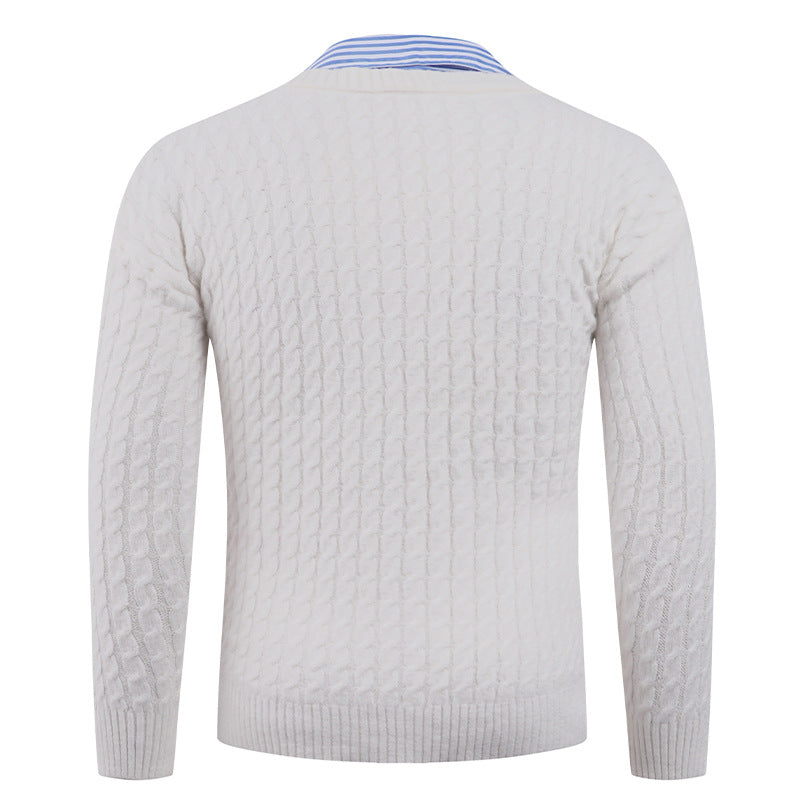Herren Strickpullover mit Zopfmuster und V-Ausschnitt R&B