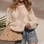 Damen offener Strickpullover mit luftiger Maschenstruktur