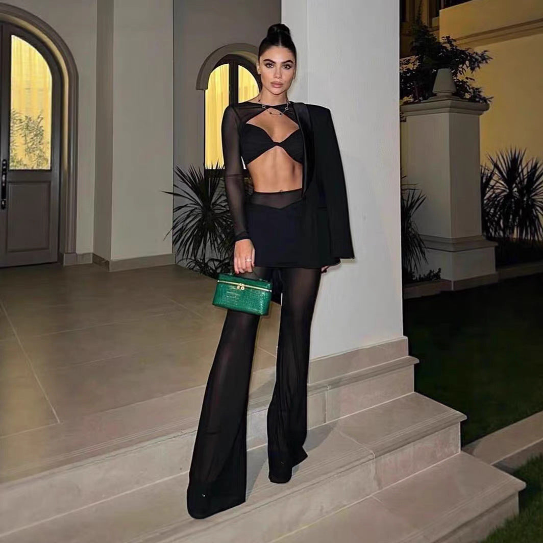 Damen Outfit-Set mit Langarmoberteil und stilvollem Wickelrock R&B