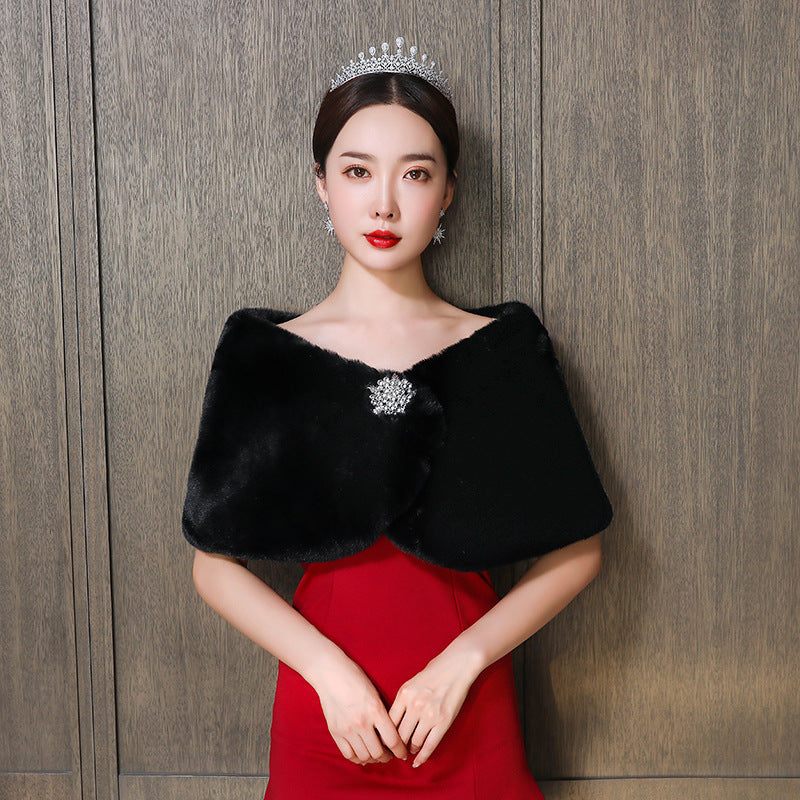 Damen eleganter und luxuriöser Umhang aus Kunstpelz R&B