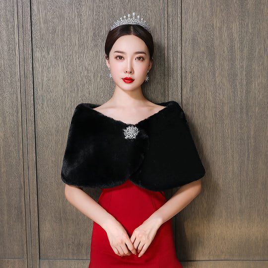 Damen eleganter und luxuriöser Umhang aus Kunstpelz R&B