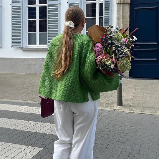 Damen oversized Strickjacke mit dekorativem Binde-Detail R&B