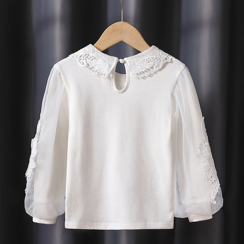 Mädchen modische Bluse mit eleganten Tüllärmeln und kunstvoller Spitzenverzierung R&B