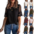 Damen Elegantes T-Shirt mit Spitze an den Ärmeln R&B