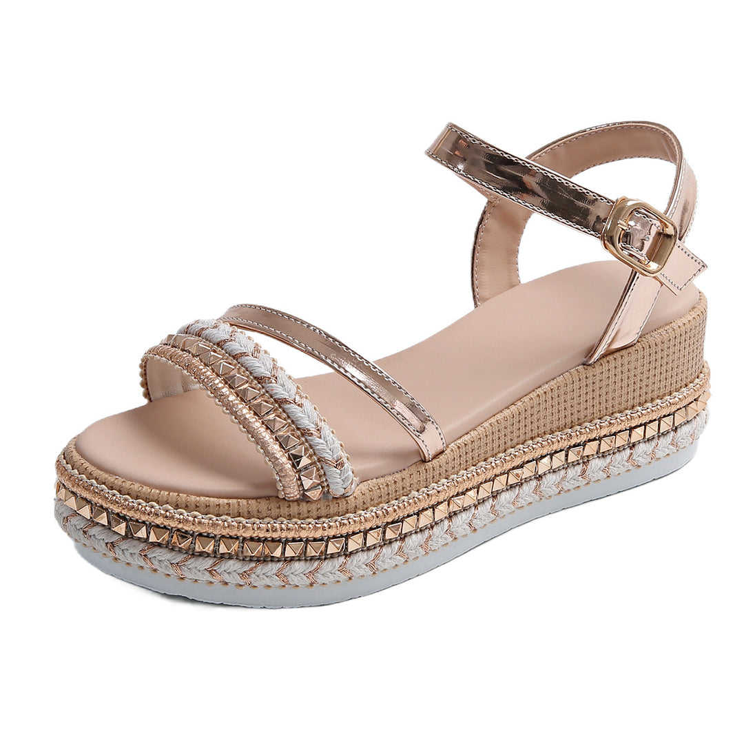 Damen Riemensandalen mit modischer Schmuckverzierung und Plateau-Rand R&B