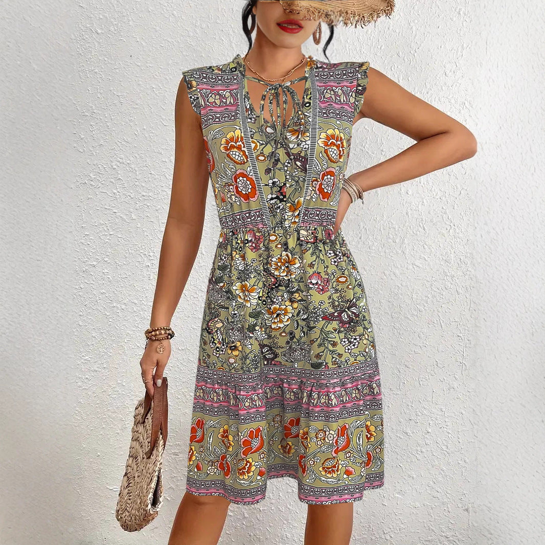 Damen Sommerliches Midikleid mit verspieltem Blumenmuster und lässigem Schnitt R&B