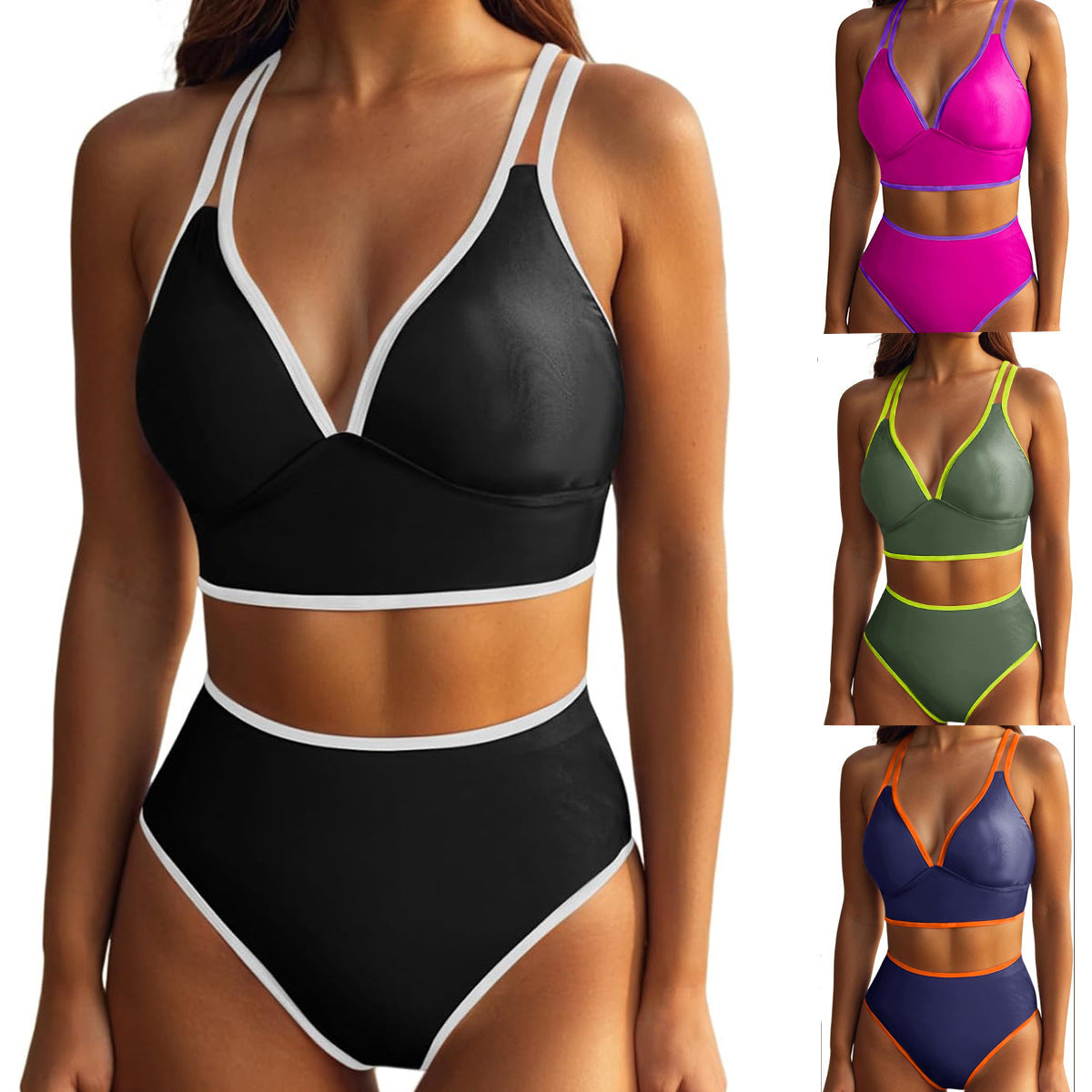 Damen Bikini-Set mit elegantem Hochgeschnittenen Höschen und verstellbaren Trägern R&B