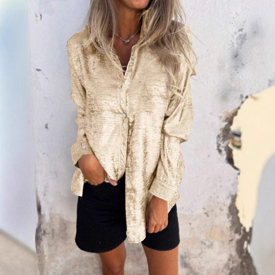Damen elegante Bluse im metallischen Glanzfinish mit langen Ärmeln R&B