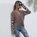 Damen V-Ausschnitt Bluse mit Raffung und modischen Tiermusterärmel R&B