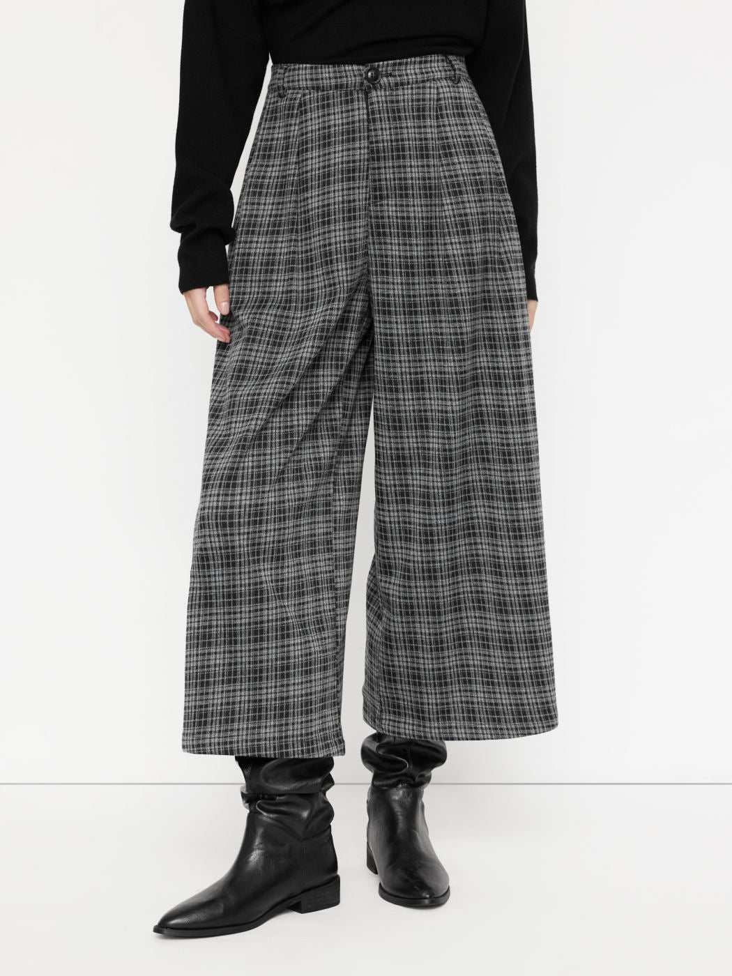 Damen weit geschnittene Karohose mit hochgerundetem Bund R&B