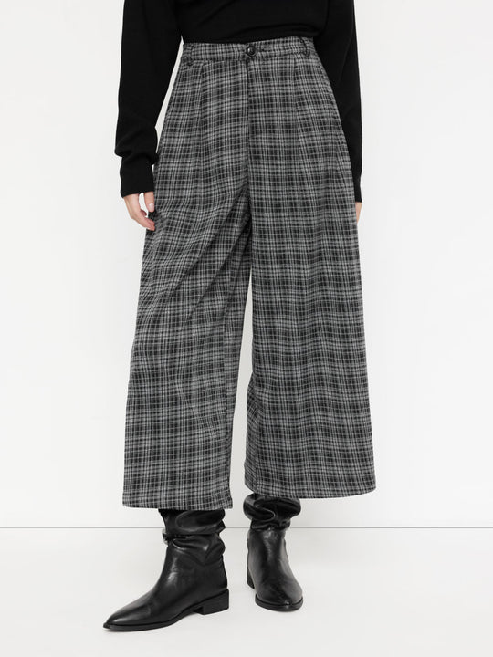 Damen weit geschnittene Karohose mit hochgerundetem Bund R&B