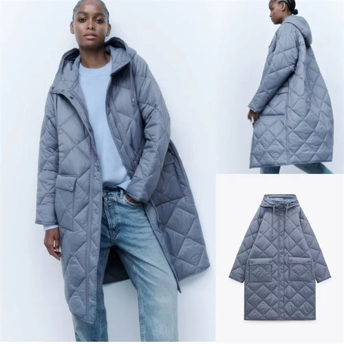 Damen gesteppte Übergangsjacke mit Kapuze und praktischen Taschen R&B 1759483144